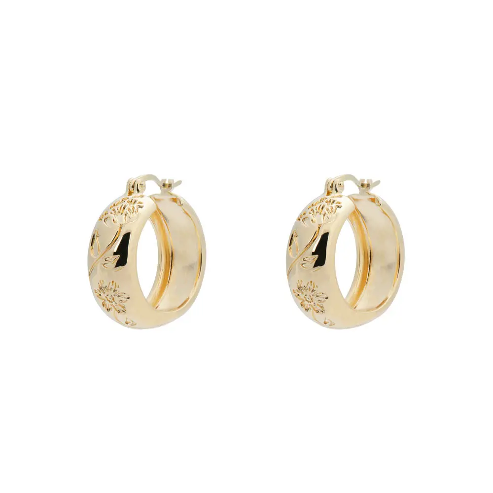 Anna and Nina Flower Garland Stamped Hoop Earrings